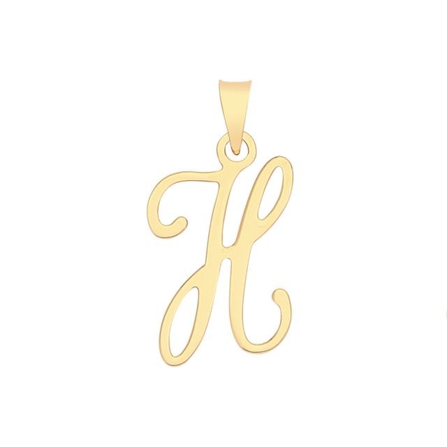 Buy Boys 9ct Gold 19mm Plain Script Initial H Pendant by World of Jewellery
