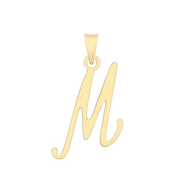 Buy Mens 9ct Gold 19mm Plain Script Initial M Pendant by World of Jewellery