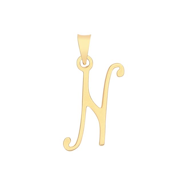 Buy Boys 9ct Gold 19mm Plain Script Initial N Pendant by World of Jewellery