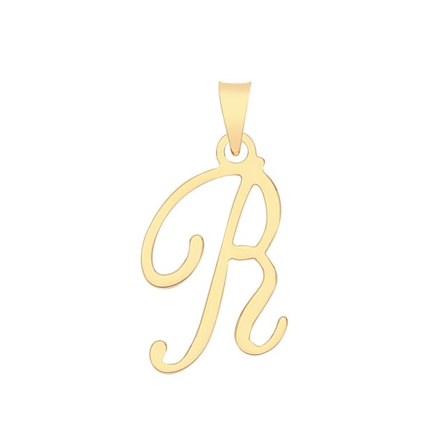 Buy Girls 9ct Gold 19mm Plain Script Initial R Pendant by World of Jewellery