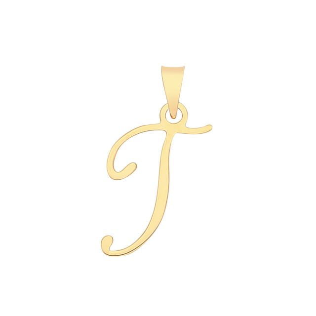 Buy Girls 9ct Gold 19mm Plain Script Initial T Pendant by World of Jewellery