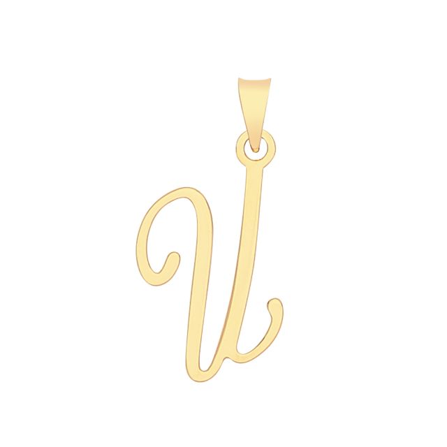 Buy 9ct Gold 19mm Plain Script Initial U Pendant by World of Jewellery