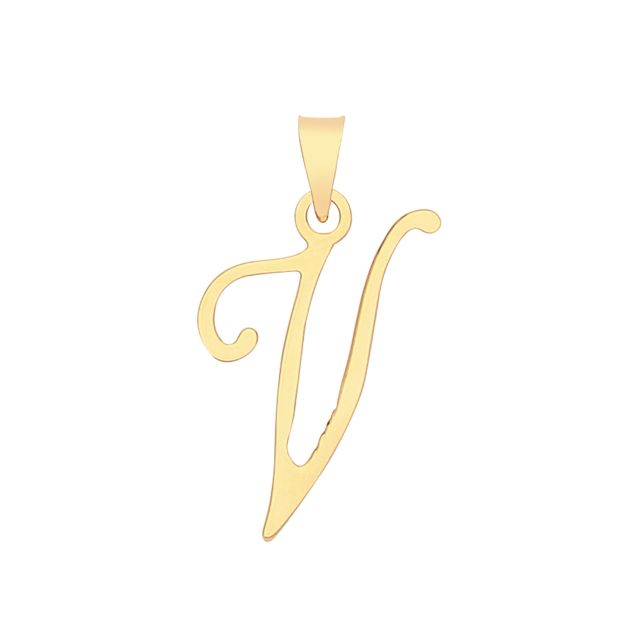Buy Girls 9ct Gold 19mm Plain Script Initial V Pendant by World of Jewellery
