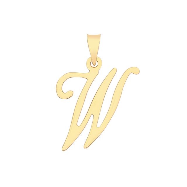Buy 9ct Gold 19mm Plain Script Initial W Pendant by World of Jewellery