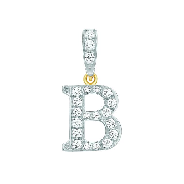 Buy 9ct Gold 18mm Cubic Zirconia Initial B Pendant by World of Jewellery