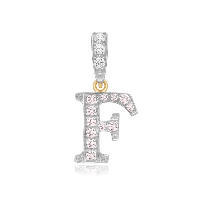 Buy 9ct Gold 18mm Cubic Zirconia Initial F Pendant by World of Jewellery