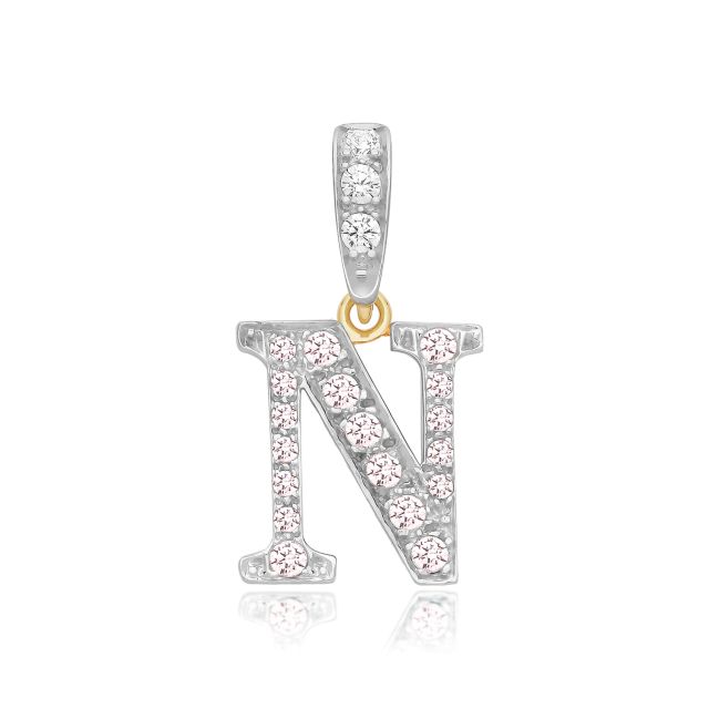 Buy 9ct Gold 18mm Cubic Zirconia Initial N Pendant by World of Jewellery