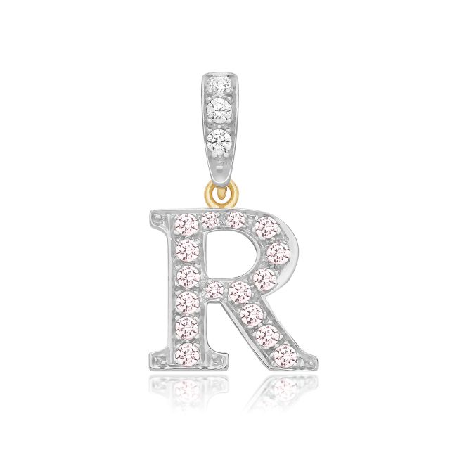 Buy 9ct Gold 18mm Cubic Zirconia Initial R Pendant by World of Jewellery