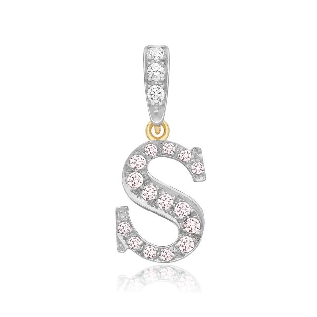 Buy 9ct Gold 18mm Cubic Zirconia Initial S Pendant by World of Jewellery