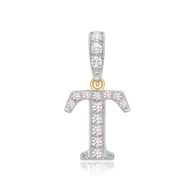 Buy 9ct Gold 18mm Cubic Zirconia Initial T Pendant by World of Jewellery