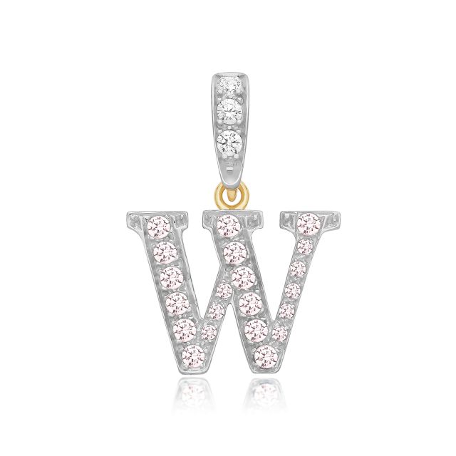 Buy 9ct Gold 18mm Cubic Zirconia Initial W Pendant by World of Jewellery