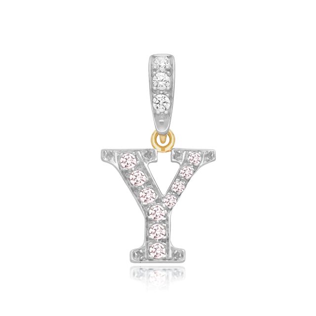 Buy 9ct Gold 18mm Cubic Zirconia Initial Y Pendant by World of Jewellery