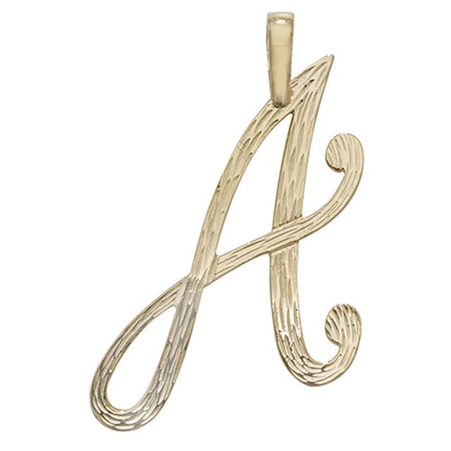 Buy 9ct Gold 30mm Plain Barked Script Initial A Pendant by World of Jewellery