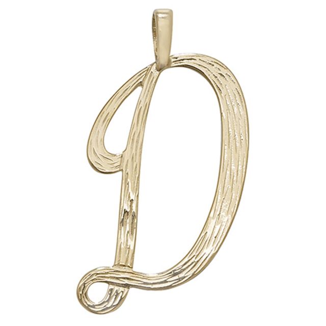 Buy 9ct Gold 30mm Plain Barked Script Initial D Pendant by World of Jewellery