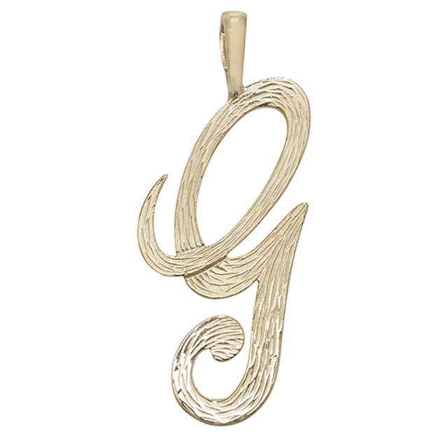 Buy 9ct Gold 30mm Plain Barked Script Initial G Pendant by World of Jewellery