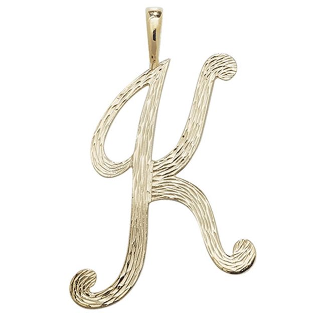 Buy 9ct Gold 30mm Plain Barked Script Initial K Pendant by World of Jewellery