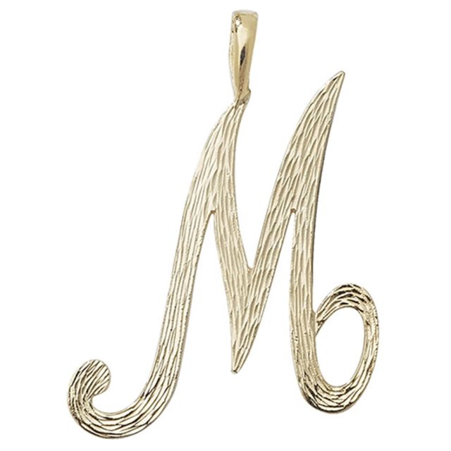 Buy 9ct Gold 30mm Plain Barked Script Initial M Pendant by World of Jewellery