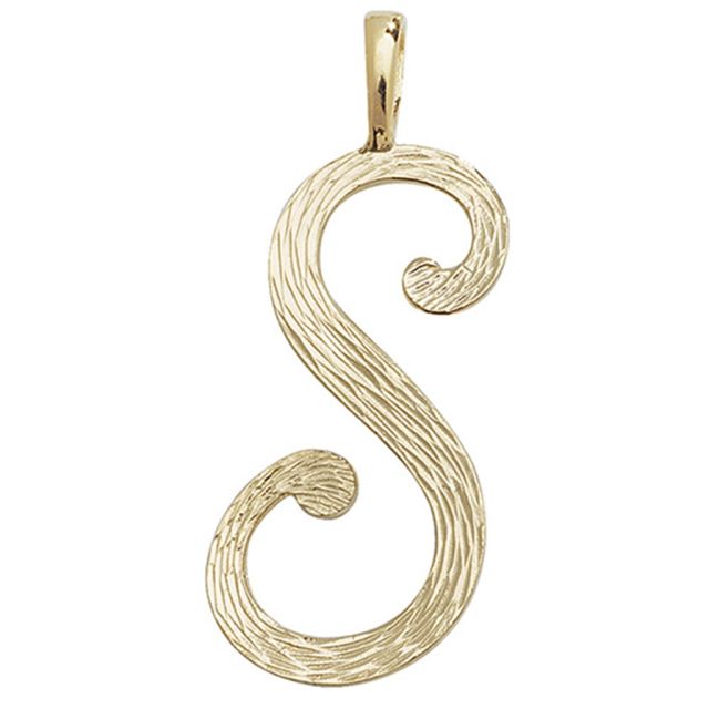 Buy 9ct Gold 30mm Plain Barked Script Initial S Pendant by World of Jewellery