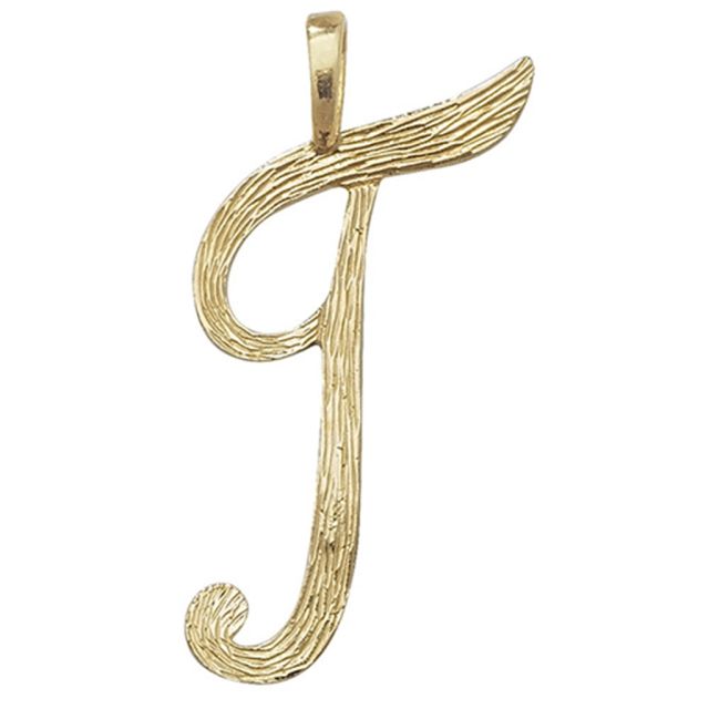 Buy 9ct Gold 30mm Plain Barked Script Initial T Pendant by World of Jewellery