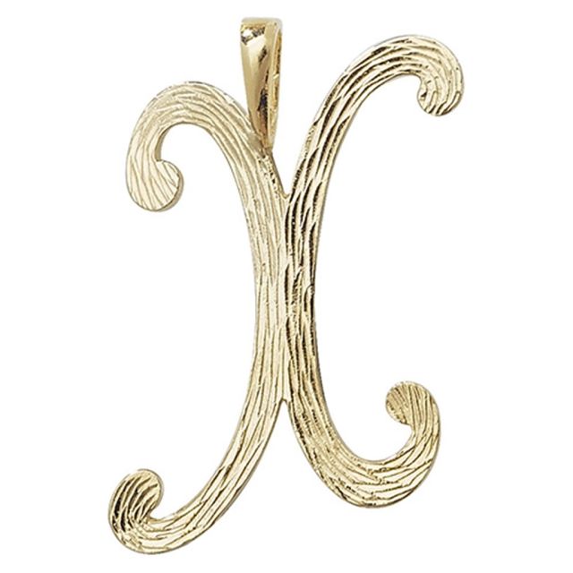 Buy 9ct Gold 30mm Plain Barked Script Initial X Pendant by World of Jewellery