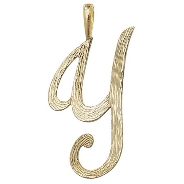 Buy 9ct Gold 30mm Plain Barked Script Initial Y Pendant by World of Jewellery