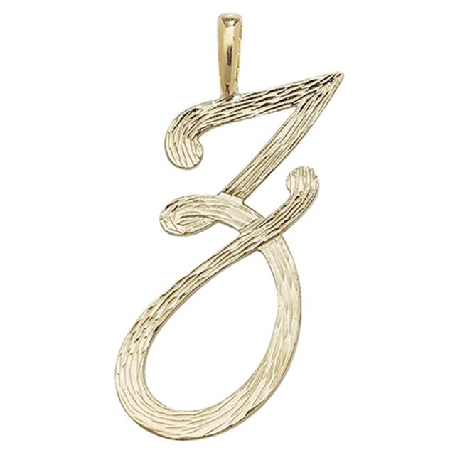 Buy 9ct Gold 30mm Plain Barked Script Initial Z Pendant by World of Jewellery