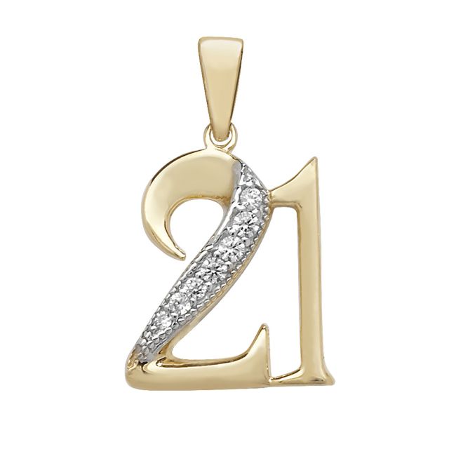 Buy Boys 9ct Gold 15mm Cubic Zirconia 21st Birthday Pendant by World of Jewellery