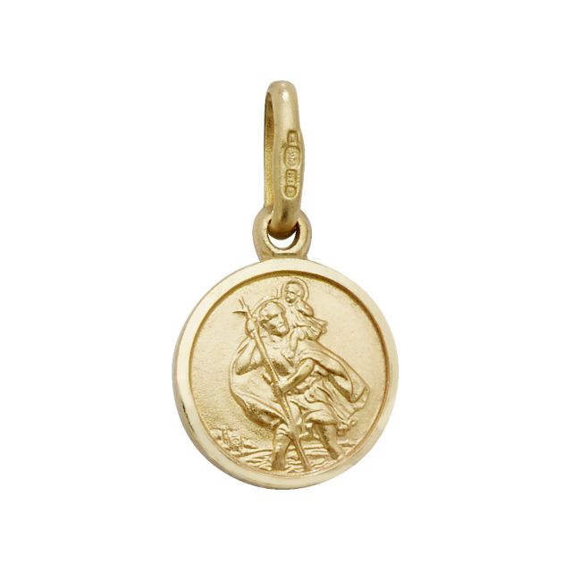 Buy Girls 9ct Gold 10mm Plain Round Engravable Back St Christopher Pendant by World of Jewellery
