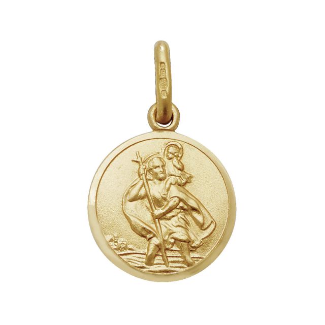 Buy Boys 9ct Gold 12mm Plain Round Engravable Back St Christopher Pendant by World of Jewellery