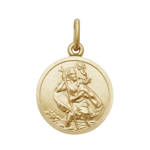 Buy Mens 9ct Gold 16mm Plain Round Engravable Back St Christopher Pendant by World of Jewellery
