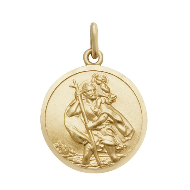 Buy Mens 9ct Gold 20mm Plain Round Engravable Back St Christopher Pendant by World of Jewellery