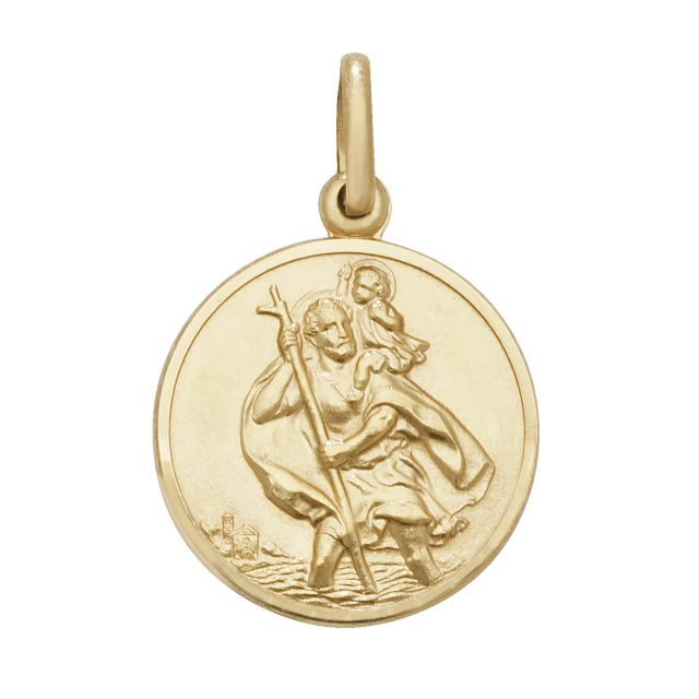 Buy Mens 9ct Gold 23mm Plain Round Engravable Back St Christopher Pendant by World of Jewellery