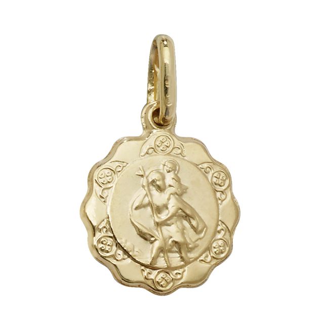 Buy Girls 9ct Gold 12mm Plain Wave Edge St Christopher Pendant by World of Jewellery