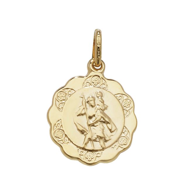 Buy Girls 9ct Gold 16mm Plain Wave Edge St Christopher Pendant by World of Jewellery