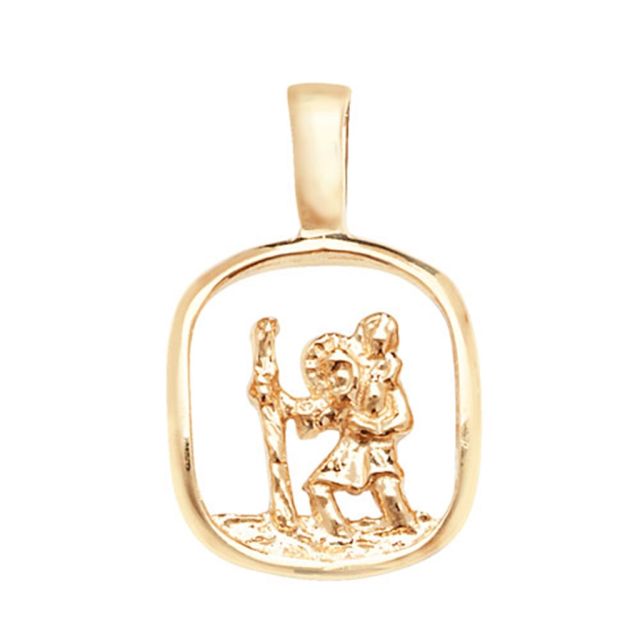 Buy Boys 9ct Gold 15mm Plain Square Cut Out St Christopher Pendant by World of Jewellery