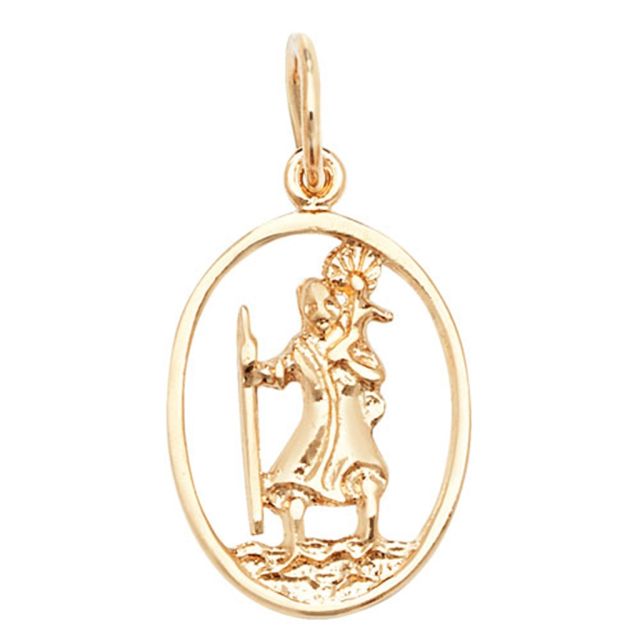 Buy Mens 9ct Gold 20mm Plain Oval Cut Out St Christopher Pendant by World of Jewellery