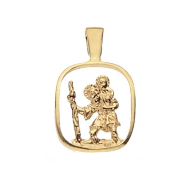 Buy Mens 9ct Gold 20mm Plain Square Cut Out St Christopher Pendant by World of Jewellery