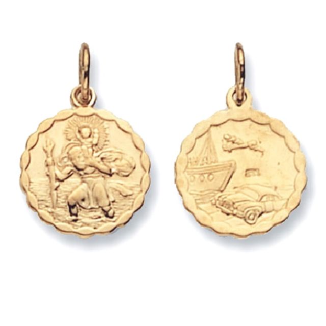 Buy Boys 9ct Gold 15mm Double Sided Plain Round St Christopher Pendant by World of Jewellery