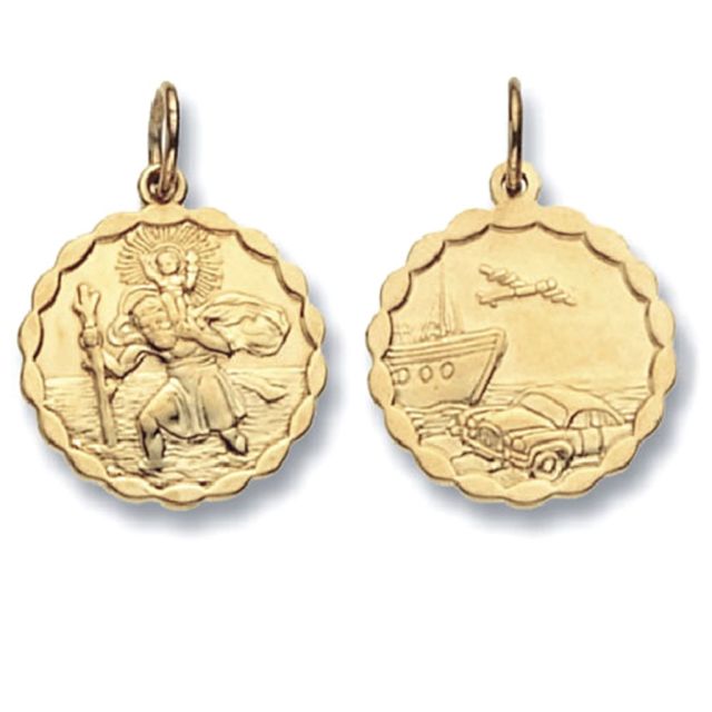 Buy Boys 9ct Gold 19mm Double Sided Plain Round St Christopher Pendant by World of Jewellery