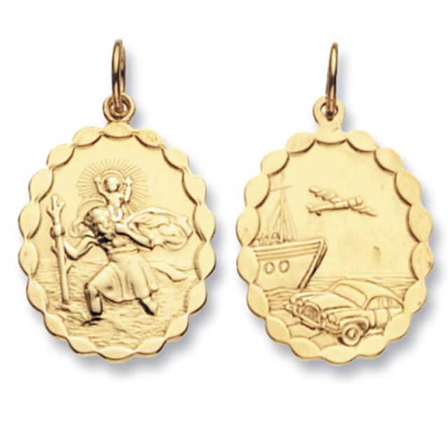 Buy Boys 9ct Gold 24mm Double Sided Plain Oval St Christopher Pendant by World of Jewellery