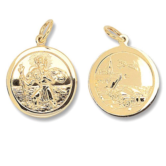 Buy Mens 9ct Gold 22mm Double Sided Plain Round St Christopher Pendant by World of Jewellery