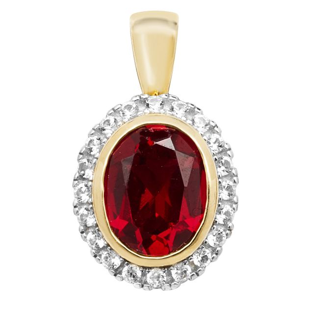 Buy 9ct Gold 12mm Created Ruby and White Sapphire Oval Pendant by World of Jewellery