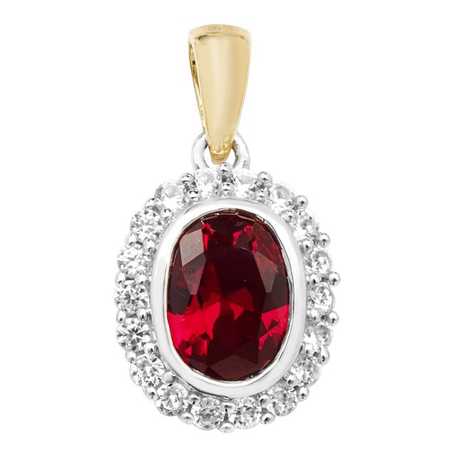 Buy Boys 9ct Gold 12mm Fancy Created Ruby and White Sapphire Oval Pendant by World of Jewellery