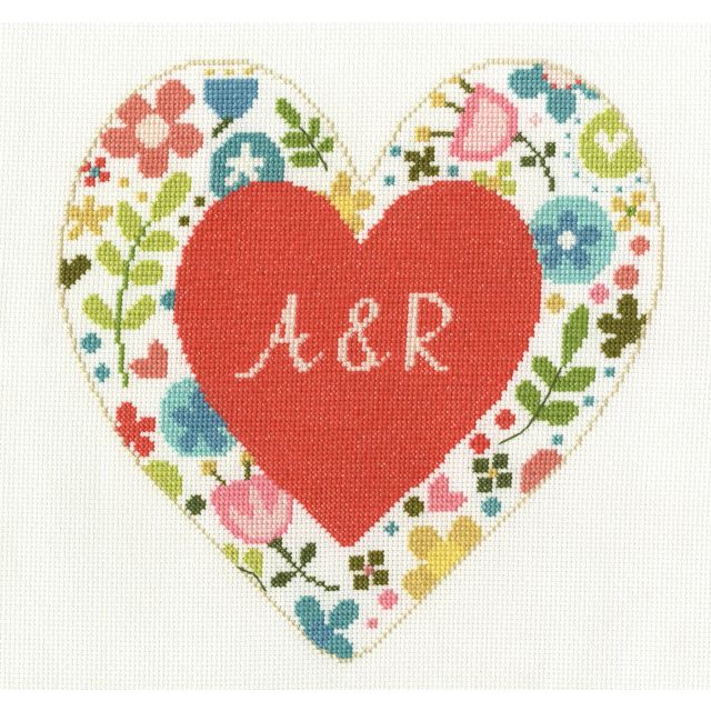 Buy DMC Cross Stitch Kit - Floral Hearts - Personalised Heart by World of Jewellery