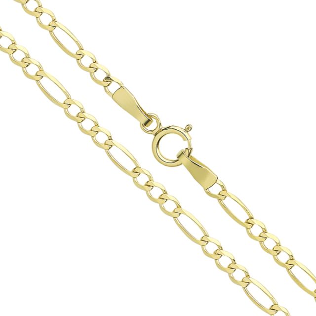 Buy 9ct Yellow Gold Bevelled Figaro Chain Necklace - 3mm Thick - Various Lengths - 16, 18, 20, 22 and 24 Inch Long by World of Jewellery