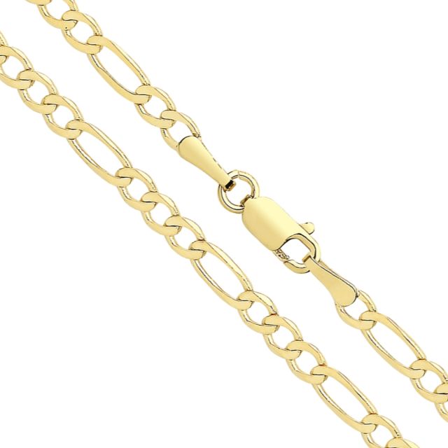 Buy 9ct Yellow Gold Bevelled Figaro Chain Necklace - 3.5mm Thick - Various Lengths - 16, 18, 20, 22 and 24 Inch Long by World of Jewellery