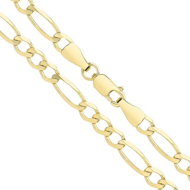 Buy 9ct Yellow Gold Bevelled Figaro Chain Necklace - 4mm Thick - Various Lengths - 16, 18, 20, 22, 24, 26, 28 and 30 Inch Long by World of Jewellery