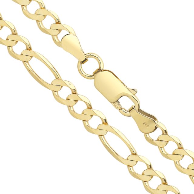 Buy 9ct Yellow Gold Bevelled Figaro Chain Necklace - 5mm Thick - Various Lengths - 16, 18, 20, 22, 24, 26, 28 and 30 Inch Long by World of Jewellery