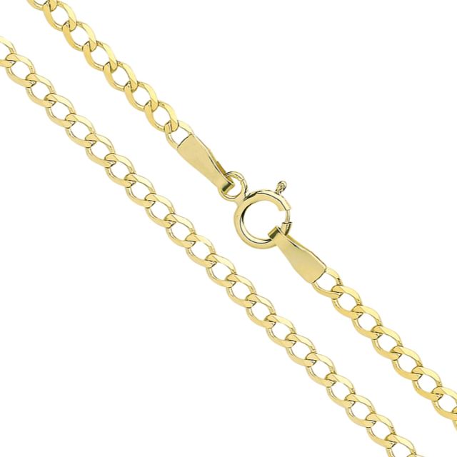 Buy 9ct Yellow Gold Bevelled Curb Chain Necklace - 2mm Thick - Various Lengths - 16, 18, 20, 22 and 24 Inch Long by World of Jewellery