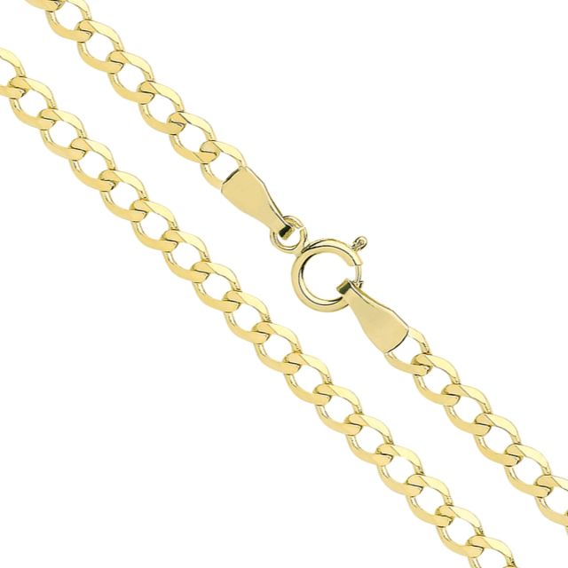Buy 9ct Yellow Gold Bevelled Curb Chain Necklace - 3mm Thick - Various Lengths - 16, 18, 20, 22 and 24 Inch Long by World of Jewellery